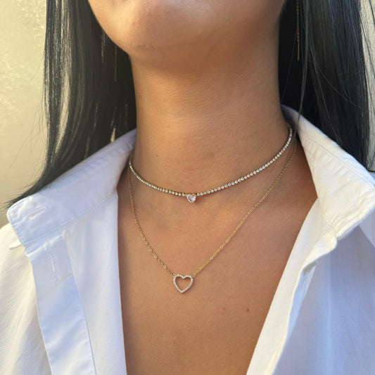 Collana Cuoricino aperto strass