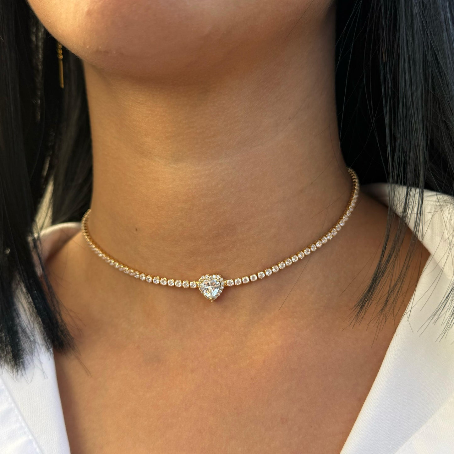 Collana Choker tennis cuore diamantato